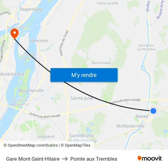Gare Mont-Saint-Hilaire to Pointe aux Trembles map