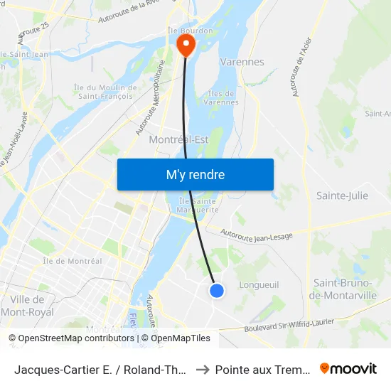 Jacques-Cartier E. / Roland-Therrien to Pointe aux Trembles map