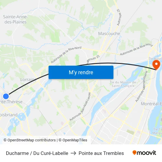 Ducharme / Du Curé-Labelle to Pointe aux Trembles map