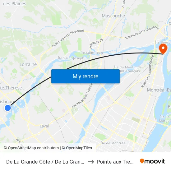 De La Grande-Côte / De La Grande-Allée to Pointe aux Trembles map