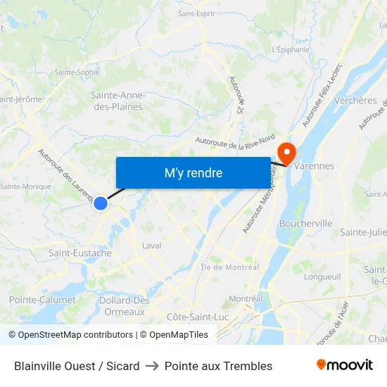 Blainville Ouest / Sicard to Pointe aux Trembles map