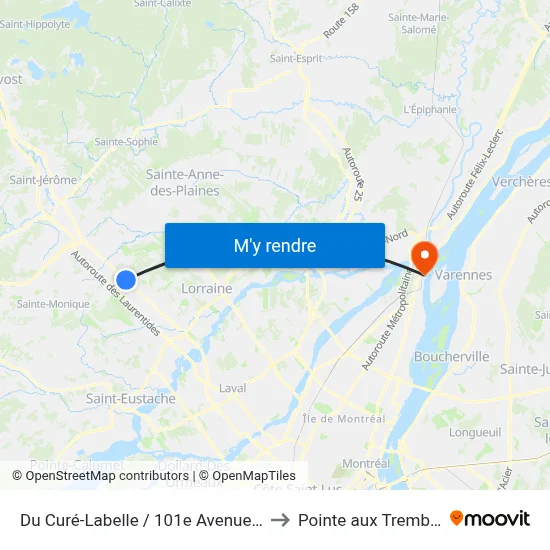 Du Curé-Labelle / 101e Avenue Est to Pointe aux Trembles map