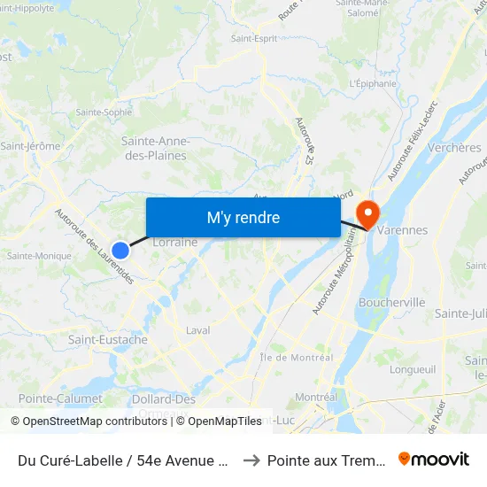 Du Curé-Labelle / 54e Avenue Ouest to Pointe aux Trembles map