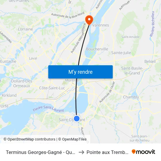 Terminus Georges-Gagné - Quai 4 to Pointe aux Trembles map