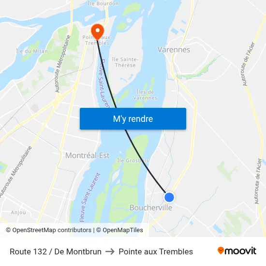 Route 132 / De Montbrun to Pointe aux Trembles map
