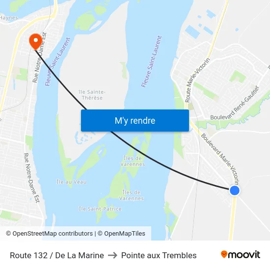 Route 132 / De La Marine to Pointe aux Trembles map