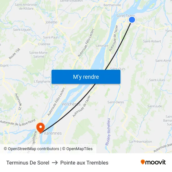 Terminus De Sorel to Pointe aux Trembles map