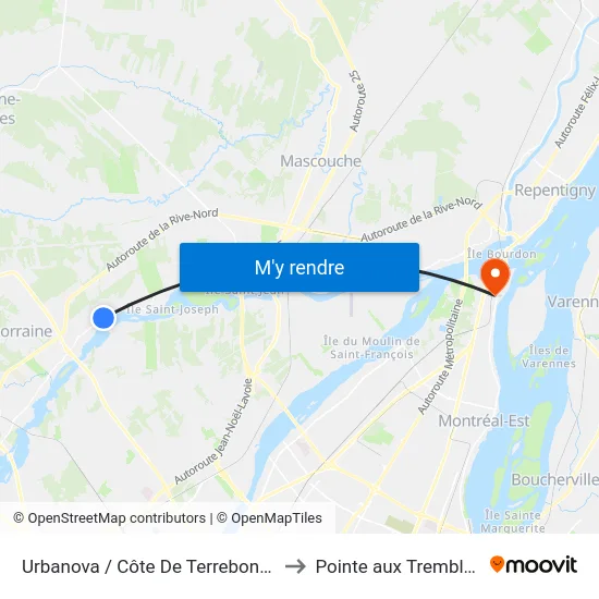 Urbanova / Côte De Terrebonne to Pointe aux Trembles map