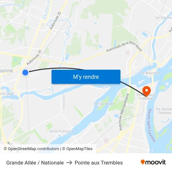 Grande Allée / Nationale to Pointe aux Trembles map