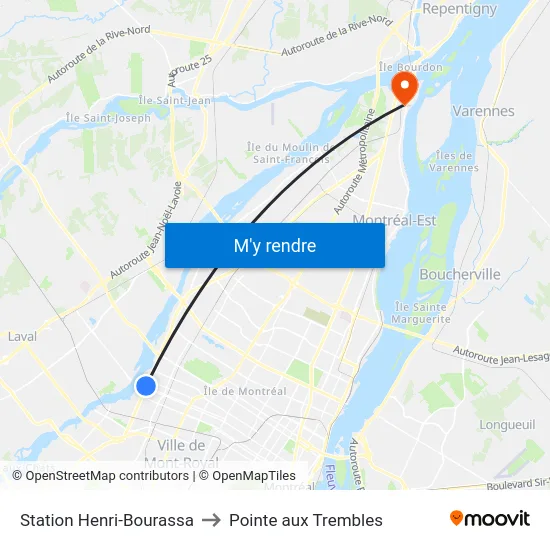 Station Henri-Bourassa to Pointe aux Trembles map