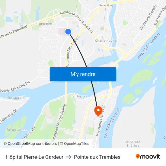 Hôpital Pierre-Le Gardeur to Pointe aux Trembles map