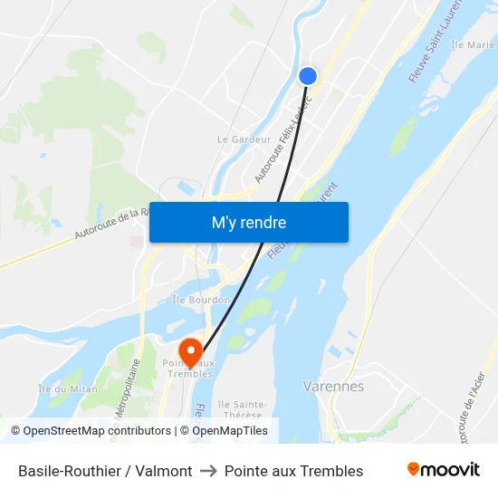Basile-Routhier / Valmont to Pointe aux Trembles map
