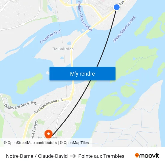 Notre-Dame / Claude-David to Pointe aux Trembles map