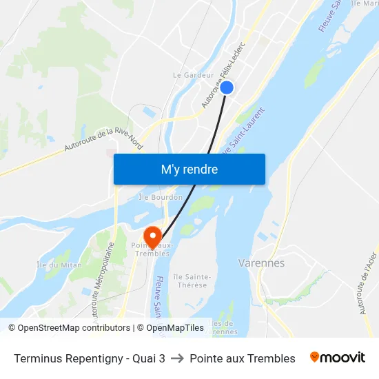 Terminus Repentigny - Quai 3 to Pointe aux Trembles map