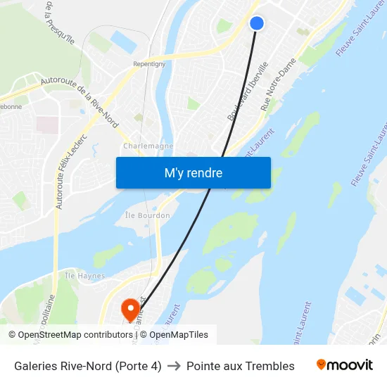 Galeries Rive-Nord (Porte 4) to Pointe aux Trembles map