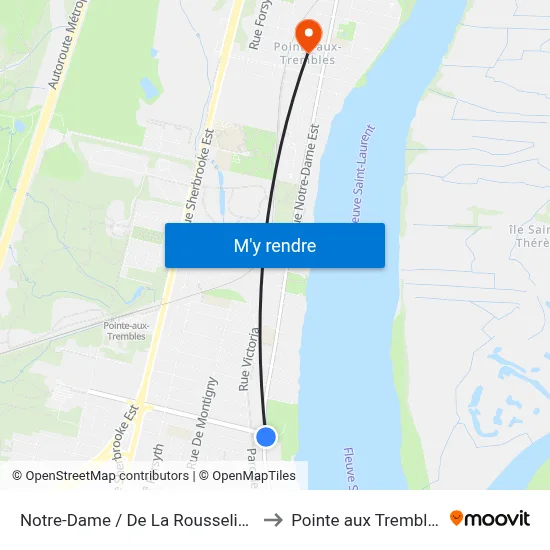 Notre-Dame / De La Rousselière to Pointe aux Trembles map