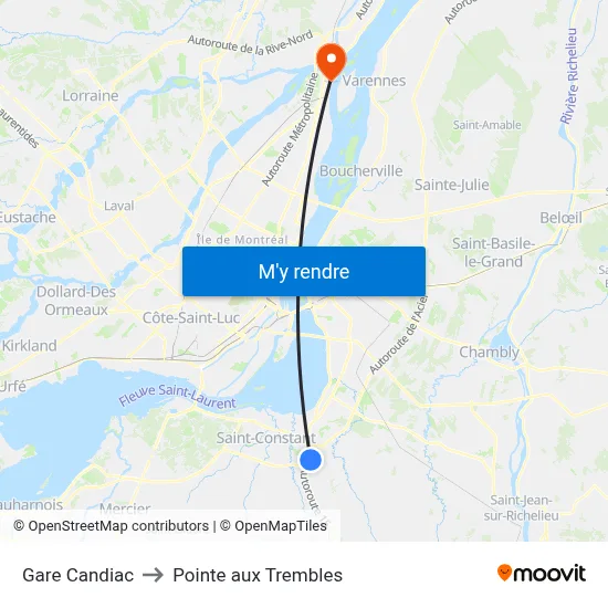 Gare Candiac to Pointe aux Trembles map