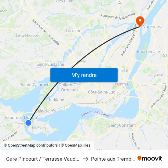 Gare Pincourt / Terrasse-Vaudreuil to Pointe aux Trembles map