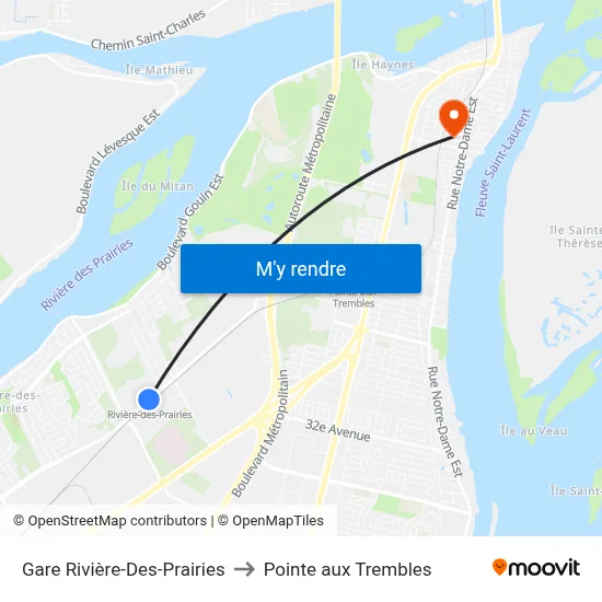 Gare Rivière-Des-Prairies to Pointe aux Trembles map
