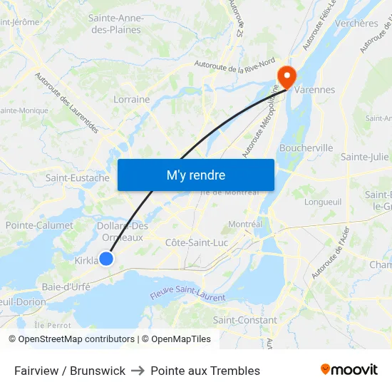 Fairview / Brunswick to Pointe aux Trembles map