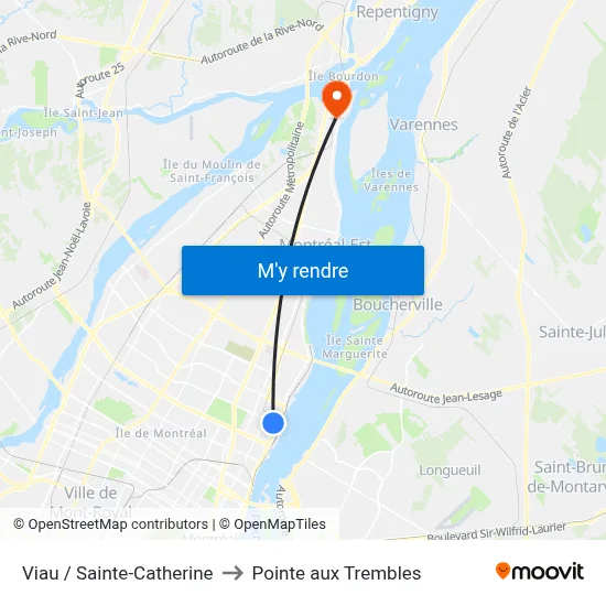 Viau / Sainte-Catherine to Pointe aux Trembles map
