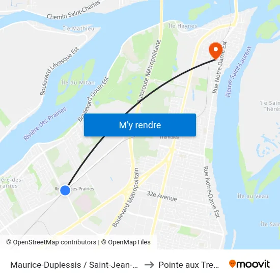 Maurice-Duplessis / Saint-Jean-Baptiste to Pointe aux Trembles map