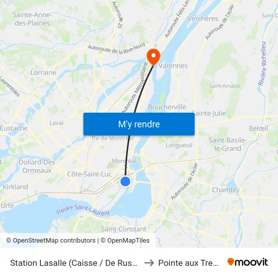 Station Lasalle (Caisse / De Rushbrooke) to Pointe aux Trembles map