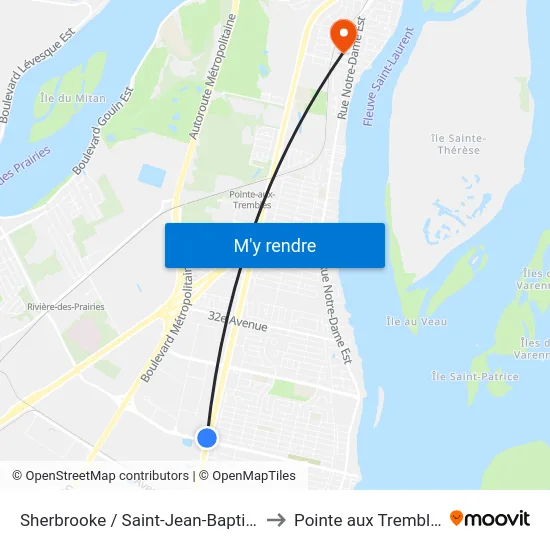 Sherbrooke / Saint-Jean-Baptiste to Pointe aux Trembles map
