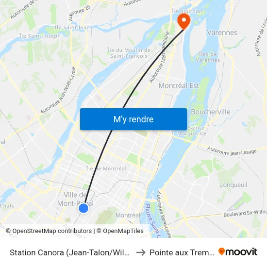 Station Canora (Jean-Talon/Wilderton) to Pointe aux Trembles map