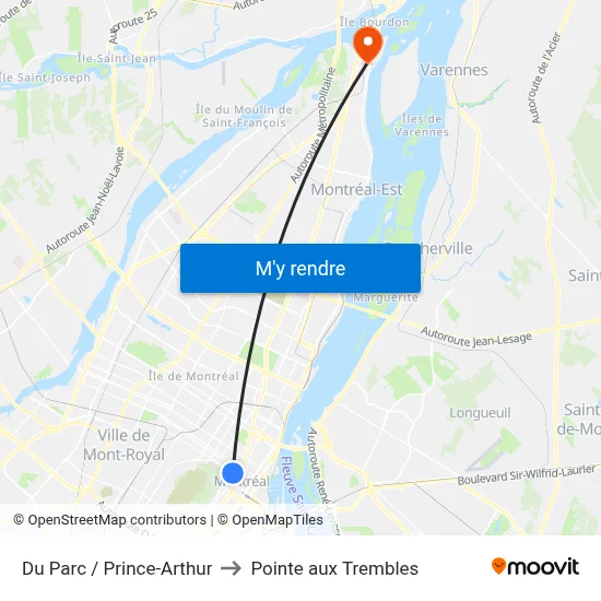 Du Parc / Prince-Arthur to Pointe aux Trembles map
