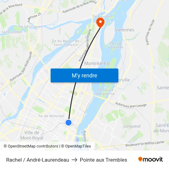 Rachel / André-Laurendeau to Pointe aux Trembles map