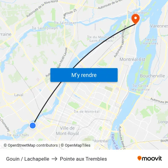 Gouin / Lachapelle to Pointe aux Trembles map