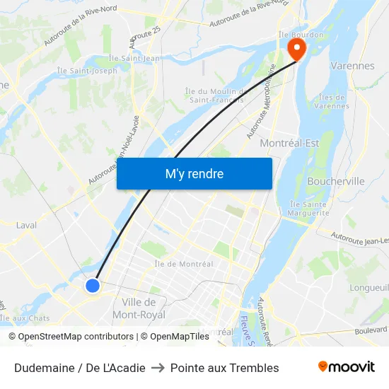 Dudemaine / De L'Acadie to Pointe aux Trembles map