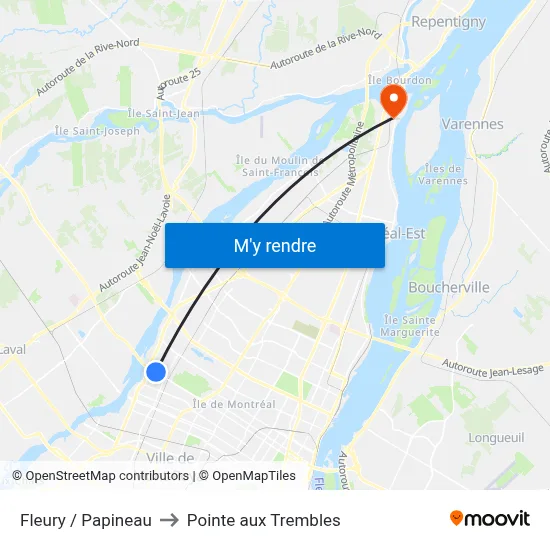 Fleury / Papineau to Pointe aux Trembles map