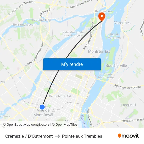 Crémazie / D'Outremont to Pointe aux Trembles map