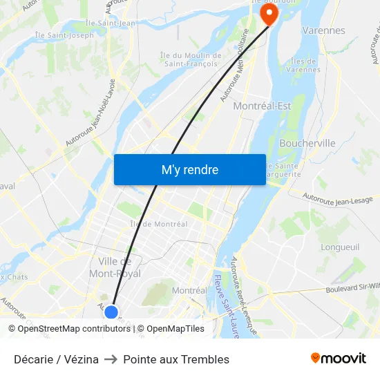 Décarie / Vézina to Pointe aux Trembles map