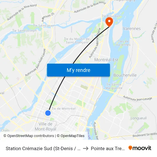 Station Crémazie Sud (St-Denis / Crémazie) to Pointe aux Trembles map