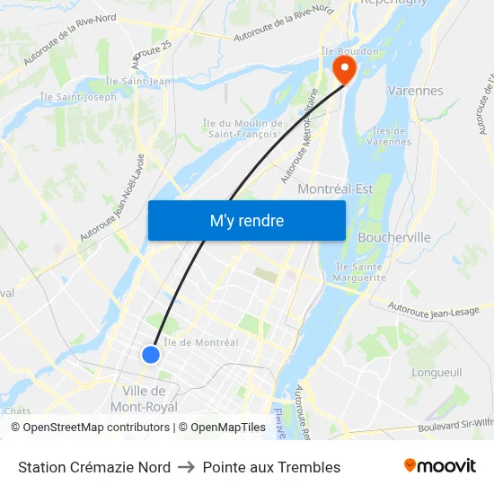 Station Crémazie Nord to Pointe aux Trembles map