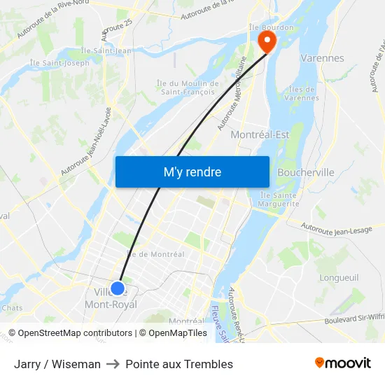 Jarry / Wiseman to Pointe aux Trembles map