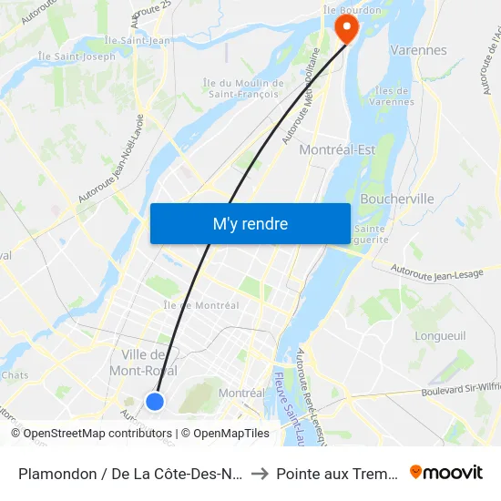 Plamondon / De La Côte-Des-Neiges to Pointe aux Trembles map