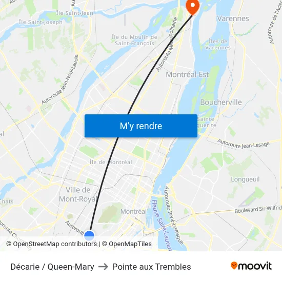 Décarie / Queen-Mary to Pointe aux Trembles map