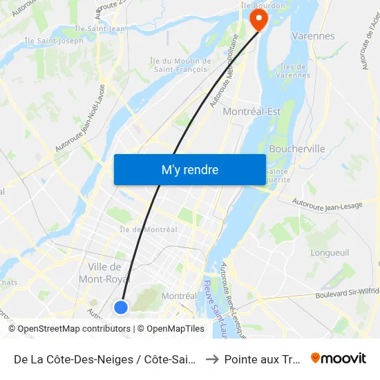 De La Côte-Des-Neiges / Côte-Sainte-Catherine to Pointe aux Trembles map