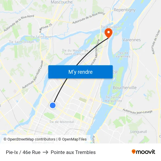 Pie-Ix / 46e Rue to Pointe aux Trembles map