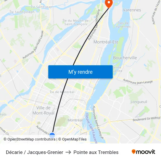 Décarie / Jacques-Grenier to Pointe aux Trembles map