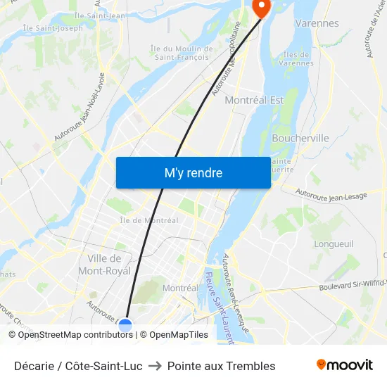 Décarie / Côte-Saint-Luc to Pointe aux Trembles map