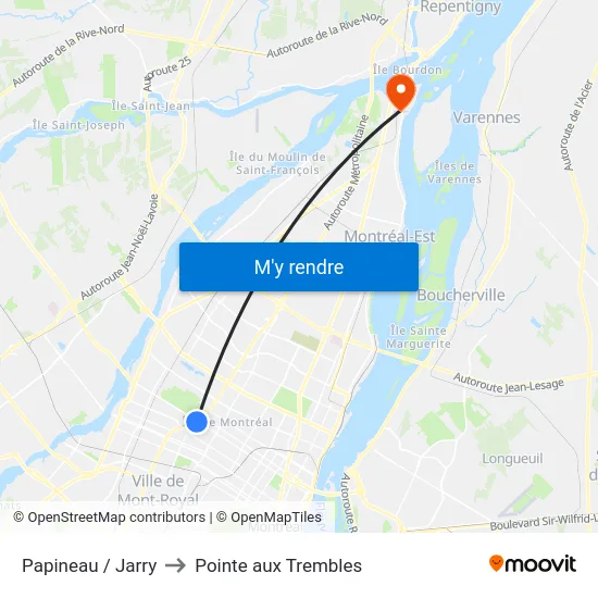 Papineau / Jarry to Pointe aux Trembles map
