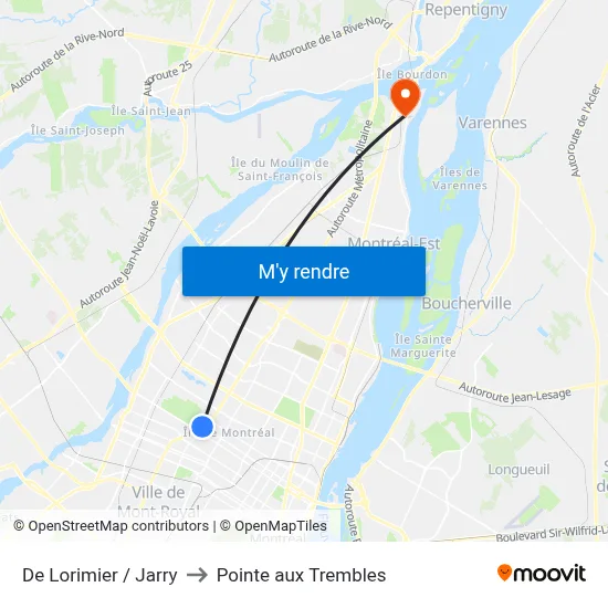 De Lorimier / Jarry to Pointe aux Trembles map