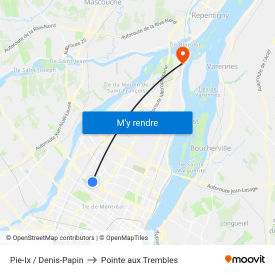 Pie-Ix / Denis-Papin to Pointe aux Trembles map