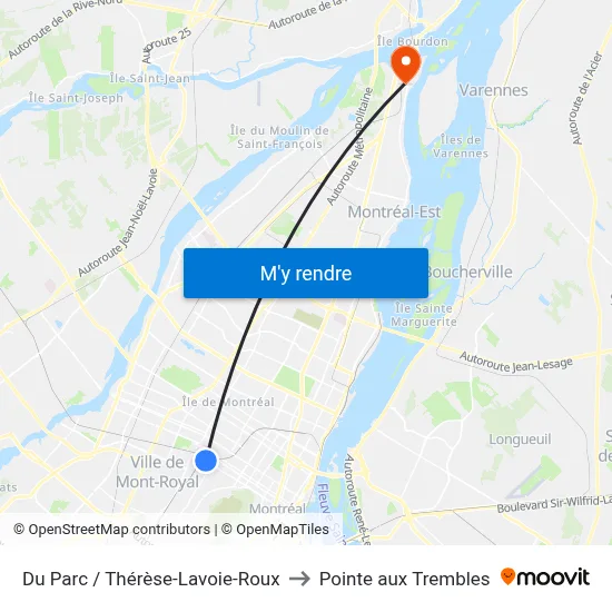 Du Parc / Thérèse-Lavoie-Roux to Pointe aux Trembles map