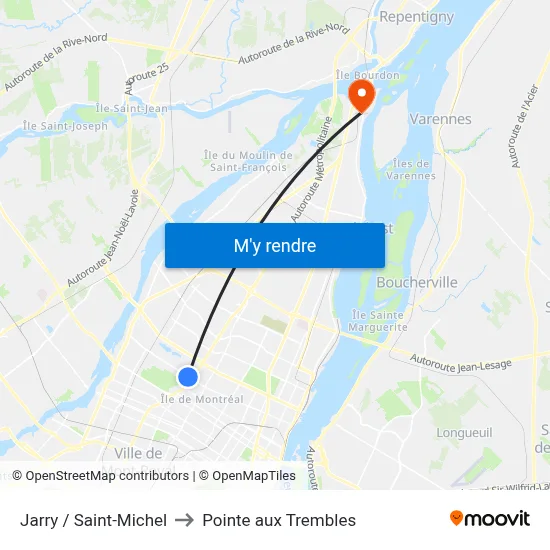 Jarry / Saint-Michel to Pointe aux Trembles map